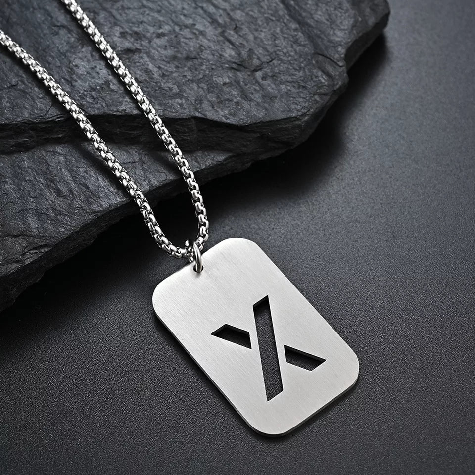 Mens carved initial dog tag necklace