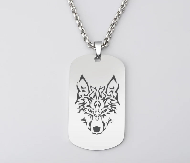 Mens wolf dog tag necklace