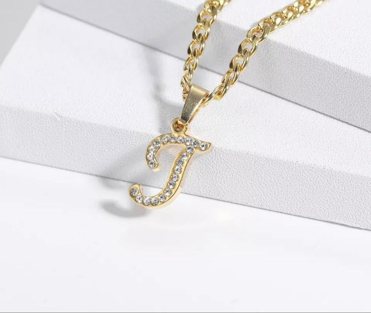 Cuban chain initial necklace