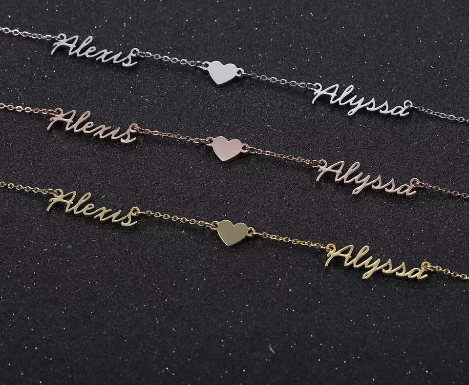 Double name heart necklace