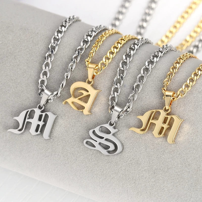 Initial Necklace Old English Retro Font